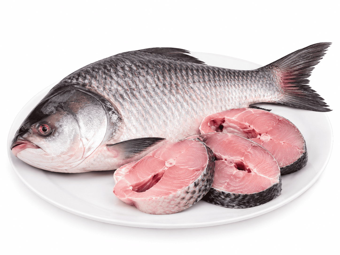 Fresh Catla fish curry cuts on a plate for home delivery by ChickenWala